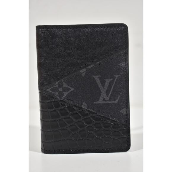 Louis Vuitton Black Crocodile Ostrich Monogram Eclipse Pocket Organizer Wallet - Picture 2 of 9